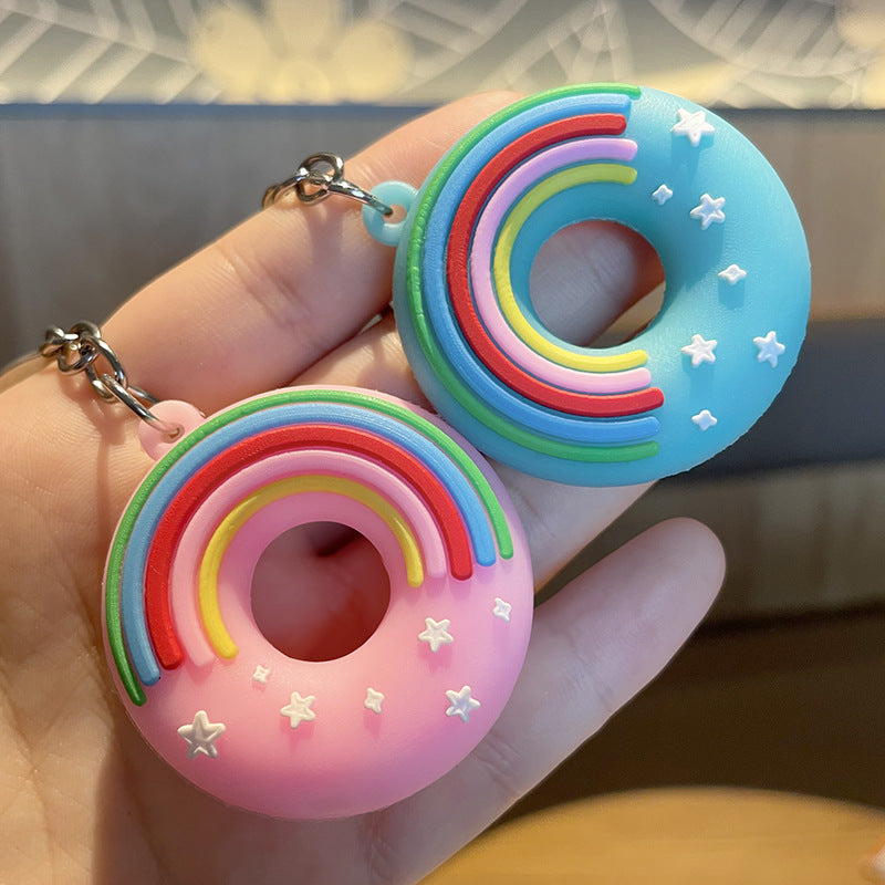 Wholesale New cute rainbow donut keychain student backpack pendant souvenir gift Keychains